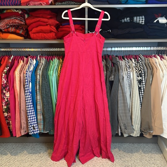 Express linen blend pink adjustable strap back zipper wide leg jumpsuit size XS - Picture 3 of 3